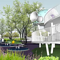 Creative Outdoor Playground Design With Dome Structures Slide Staircase And Trees 3d model