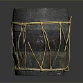 Traditional Handmade Drum With Blue Drumhead And Yellow Rope Bindings