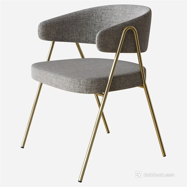 Modern Gray Upholstered Accent Chair With Armrest And Golden Metal Legs 3d model 