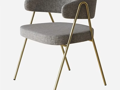 Modern Gray Upholstered Accent Chair With Armrest And Golden Metal Legs 3d model