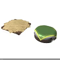 Yellow Pastry Slices On Brown Tray And Round Box With Green Lid And Yellow Trim