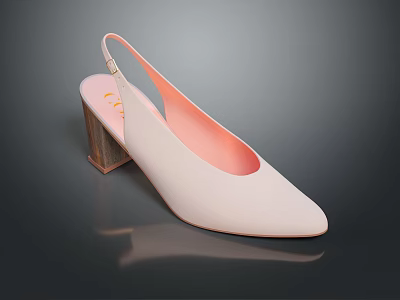 Stylish Pink Slingback High Heels With Pointed Toe And Block Heel Design 3d model