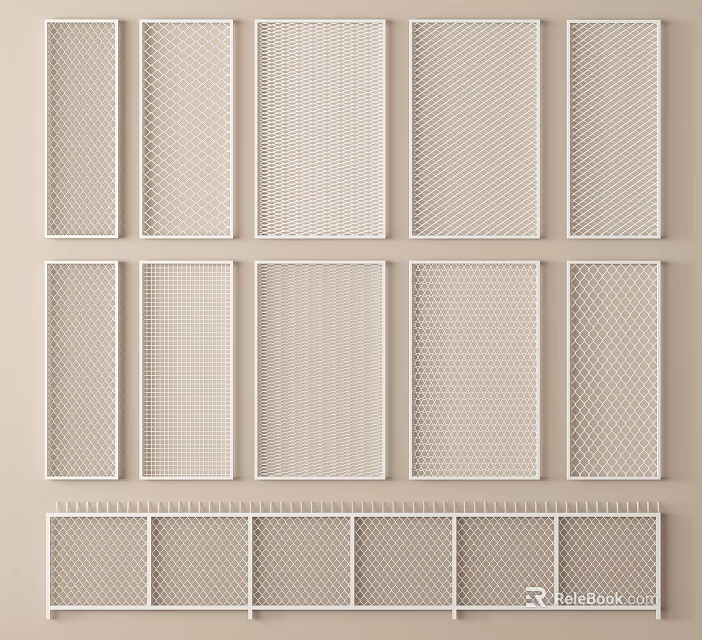 Various White Fence Styles With Different Mesh Designs And Decorative Grid Patterns 3d model 
