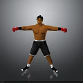 Shirtless Man In Black Shorts With Red Boxing Gloves In Boxing Stance On Gray Background