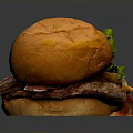 Juicy Burger With Golden Brioche Bun Crispy Bacon And Fresh Green Herbs On Black Background