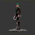 Green Haired Game Character In Black Leather Jacket With Goggles Wrench And Platform Base Design
