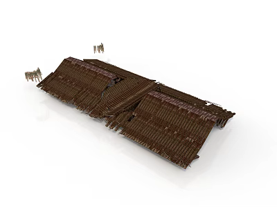 Traditional Architecture With Sloped Wooden Tile Roof And Connected Roof Sections 3d model