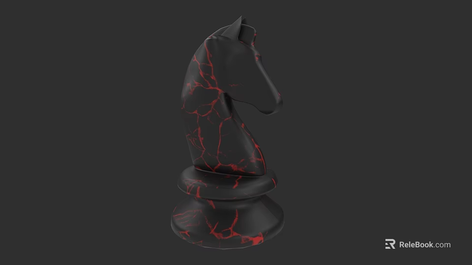 Black Knight Chess Piece With Red Cracked Pattern For Board Game Entertainment 3d model 
