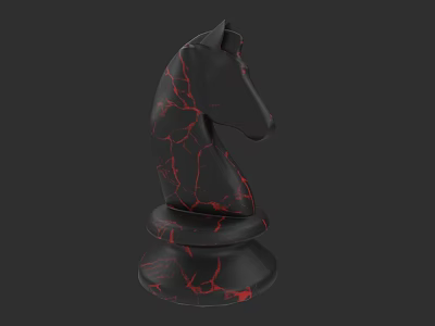 Black Knight Chess Piece With Red Cracked Pattern For Board Game Entertainment 3d model