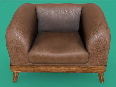 Brown Textured Leather Single Sofa With Wide Arms And Wooden Legs 3d model