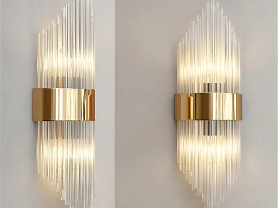 Modern Wall Sconce With Transparent Glass Strips And Golden Metal For Home Lighting 3d model