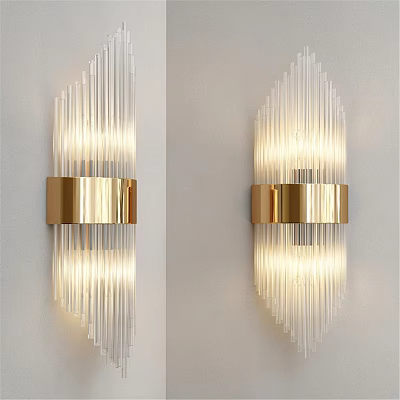 Modern Wall Sconce With Transparent Glass Strips And Golden Metal For Home Lighting 3d model