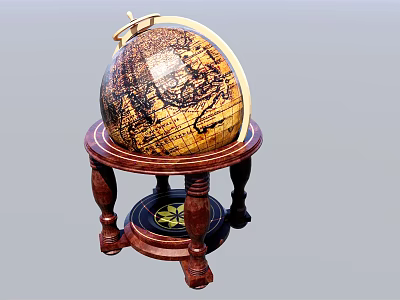 Vintage Globe Decorative Ornament Set With Wooden Base And Stand Design 3d model