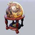 Vintage Globe Decorative Ornament Set With Wooden Base And Stand Design