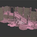 Ruined Stone Scene Structure With Ancient Walls Archway Staircase And Debris Elements 3d model