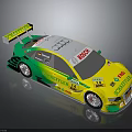 Yellow Green Audi Racing Car With BOSCH SCHAEFFLER Logos And German Flag Design