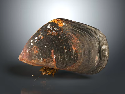 Clam Showing Natural Coloration With Textured Brownish Orange Shell On Gray Background 3d model