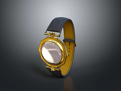 Classic Gold Watch With Black Leather Strap And Round Dial Design 3d model