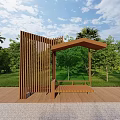Elegant Modern Outdoor Landscape Seating with Circular Design Wooden Seats and Green Park Surroundings