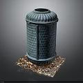 Teal Glazed Ceramic Vase With Honeycomb Pattern On Copper Textured Mat