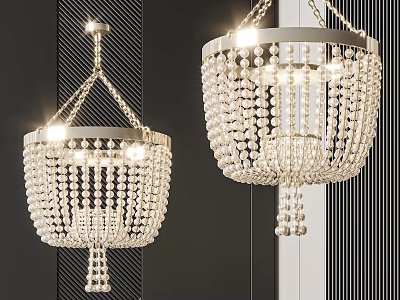 Elegant Crystal Chandeliers With Hanging Crystal Beads And Metal Chain Lighting Design 3d model