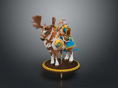 Bearded Man Riding Decorative Reindeer With Traditional Costume And Circular Gold Trimmed Base 3d model