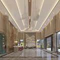 Luxurious Hotel Lobby Interior Design With Artistic Chandeliers Landscape Painting And Reception Desk