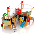 Colorful Outdoor Pirate Ship Play Equipment with Slide Nets Stairs for Kids