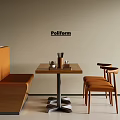 Poliform Dining Table Set With Wooden Table Orange Booth Chairs And Utensils 3d model