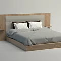 Modern Wooden Double Bed With Gray Bedspread Two Pillows And Side Tables 3d model
