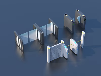 Modern Access Control Gates Including Turnstiles And Glass Barrier Security Entrances 3d model