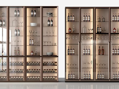 Elegant Modern Wine Cabinet With Glass Doors Wine Bottles And Glasses 3d model
