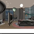 Kids Hotel Guest Room With Hot Air Balloon Decor Mural Bed Pendant Lights And Rug