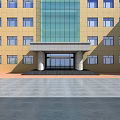 Modern Building Main Entrance Gate With Stone Steps White Columns And Canopy