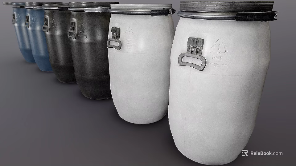 Durable Industrial Storage Drums With Sealed Lids And Metal Handles In Various Colors 3d model 