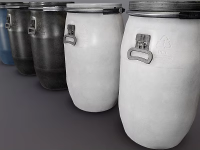Durable Industrial Storage Drums With Sealed Lids And Metal Handles In Various Colors 3d model