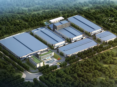 Modern Industrial Factory Complex Aerial View With Surrounding Greenery And Buildings 3d model