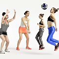 Group of Women Playing Volleyball With Active Dynamic Movements In Sportswear