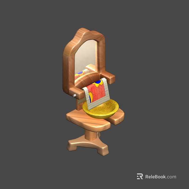 Wooden Dressing Table Furniture With Mirror Tray And Decorative Design 3d model 
