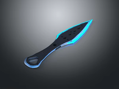Tactical Knife With Blue Glowing Edges And Black Handle Hole Design 3d model