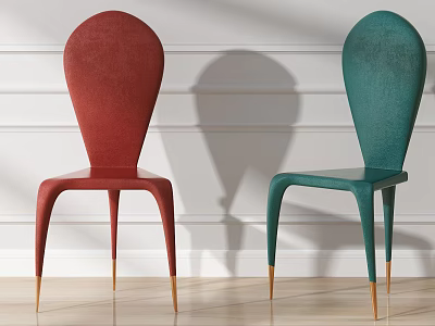 Modern Upholstered Single Chairs in Red and Green with Metal Legs in Interior 3d model