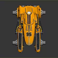 Yellow Futuristic Vehicle With Streamlined Design Black Stripes Number 96 And Thruster Components