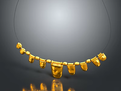 Elegant Gold Necklace With Unique Geometric Pendant Elements And Shiny Finish 3d model