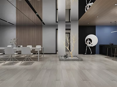 Modern Conference Room Interior Design With Wooden Walls Minimalist Tables White Chairs And Decorative Plants 3d model