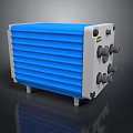Blue And White Industrial Cooling Device Featuring Finned Design And Multiple Ports