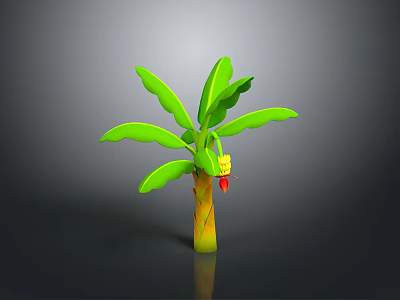 3D Rendered Banana Plant With Green Leaves Yellow Trunk And Small Red Fruit 3d model
