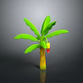 3D Rendered Banana Plant With Green Leaves Yellow Trunk And Small Red Fruit