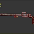 Homemade Rusty Metal Weapon with Pipe Design Red Yellow Parts and Curved Hose