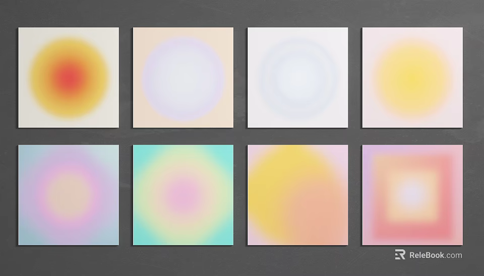 Abstract Gradient Patterns With Various Colors Circles And Squares Arranged In Two Rows 3d model 