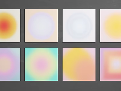 Abstract Gradient Patterns With Various Colors Circles And Squares Arranged In Two Rows 3d model